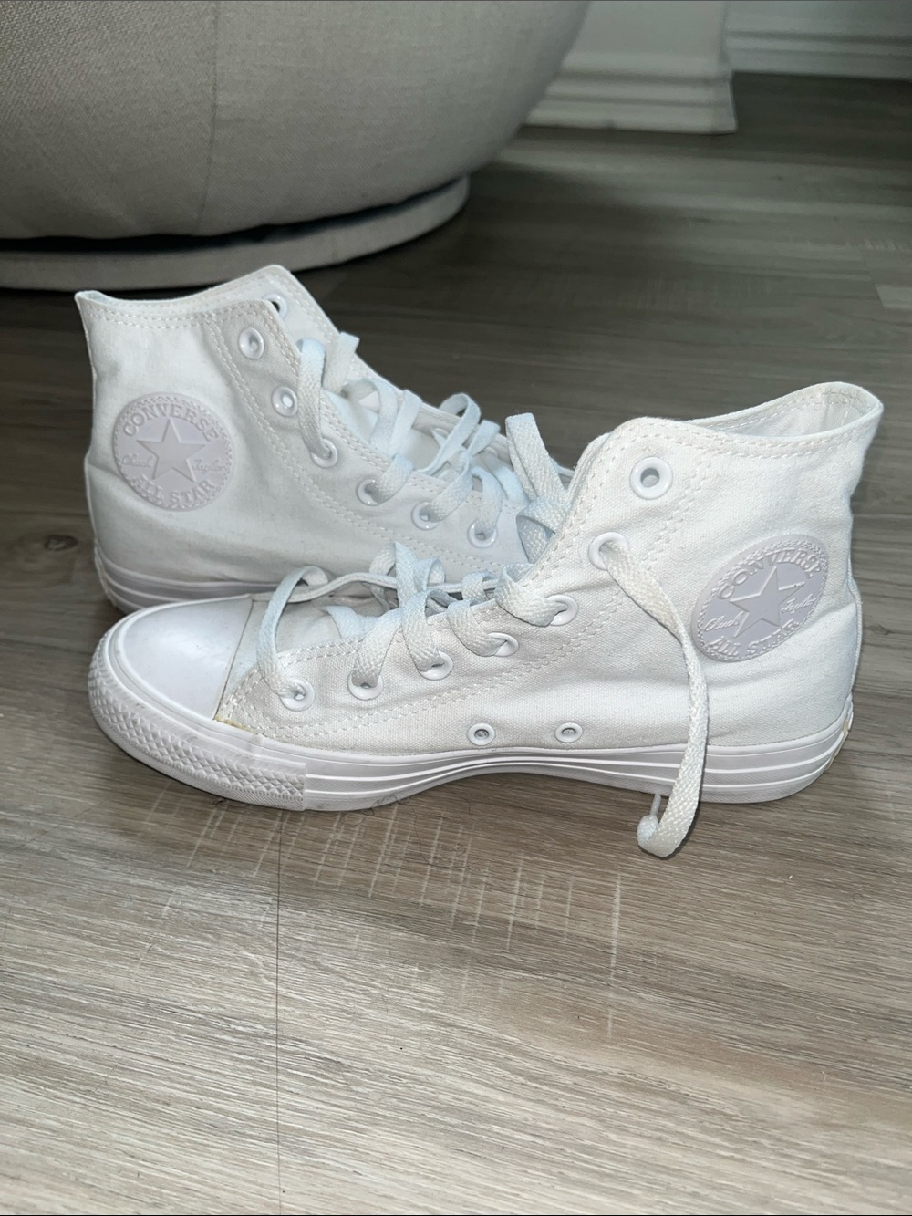 Classic Converse High-Top Canvas Sneakers in White on White - Picture 3 of 4